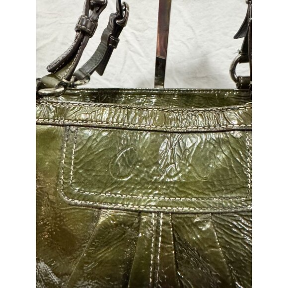 Coach Olive Green Patent Leather Tote With Adjustable Shoulder Strap & Side Buck - Picture 3 of 15